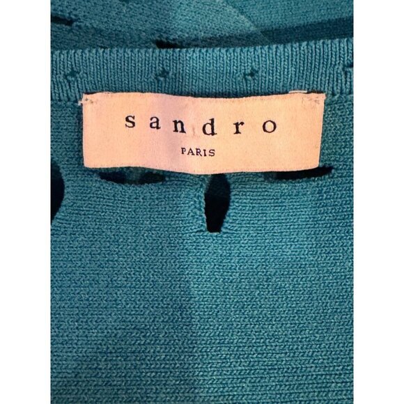 Sandro Tank Top Small Teal Blue Fine Knit Cut Out Detail Scalloped Hem Cami Top - Picture 9 of 12